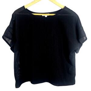 A PROLOGUE Black Sheer Boxy Top Blouse Women Sze M Grid Layering Casual See Thru